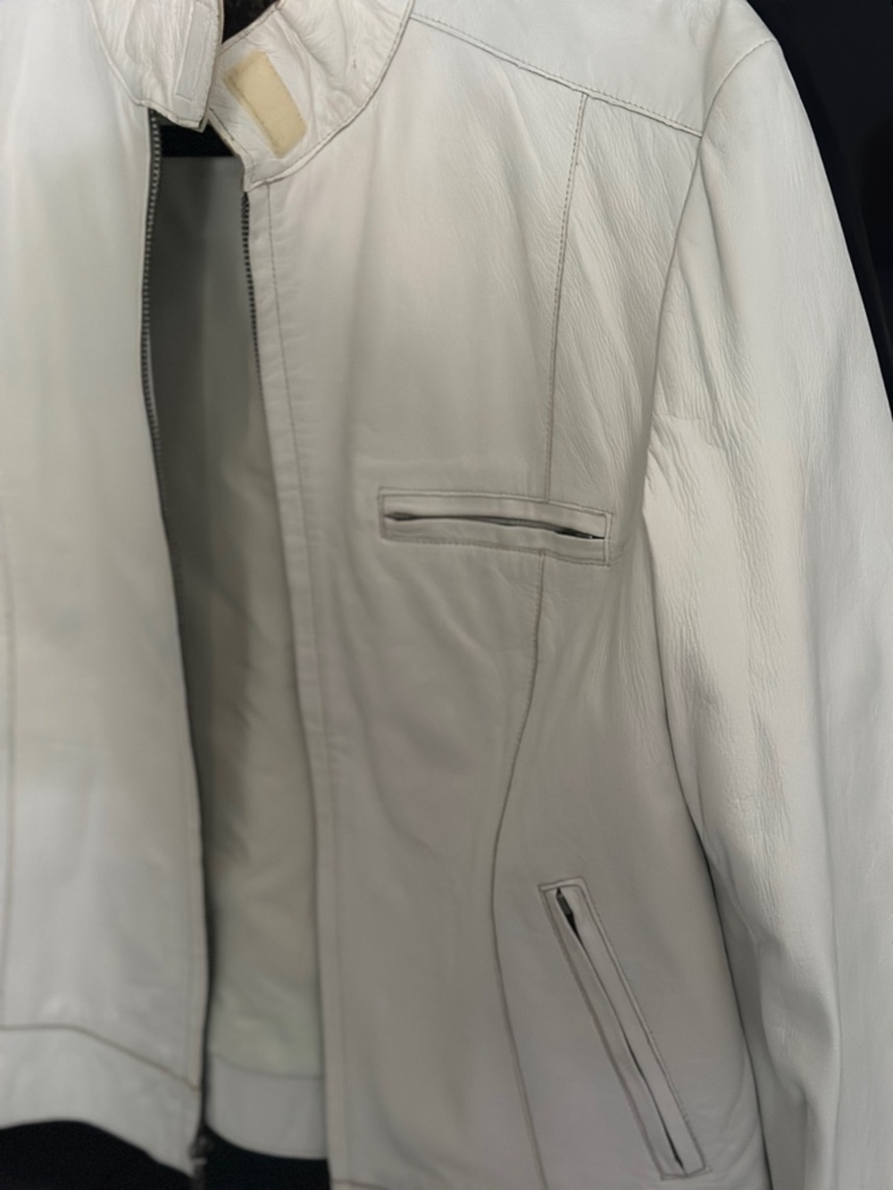 Express genuine White Leather Jacket Motor Biker Classic Zip Front Large vintage - Picture 3 of 10